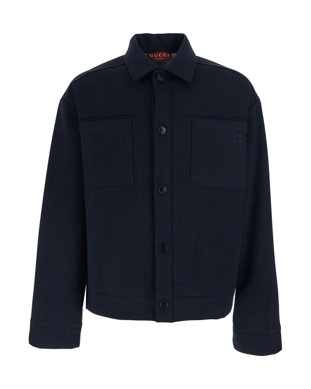 Gucci Blue Jacket With Front Closure And Gg Logo Detail for men