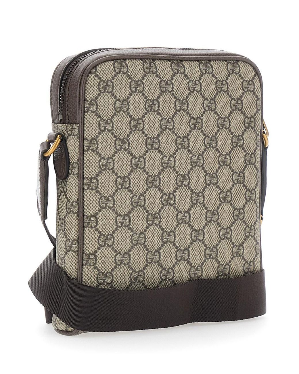 Gucci Black 'Ophidia' Small Crossbody Bag With Gg All-Over Motif And Metallic Logo On The Front for men