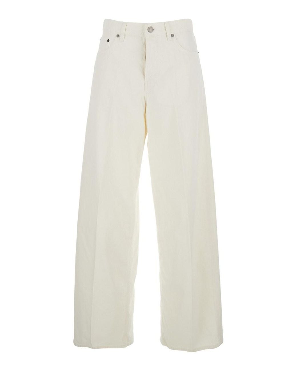 Haikure White Jeans With Belt Loops And Logo Patch On The Back