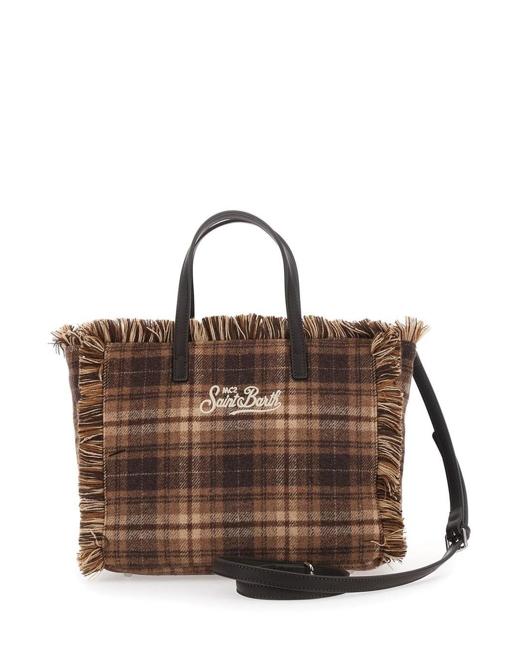Mc2 Saint Barth Brown Shoulder Bag Colette Wool N Characterized By A Tartan