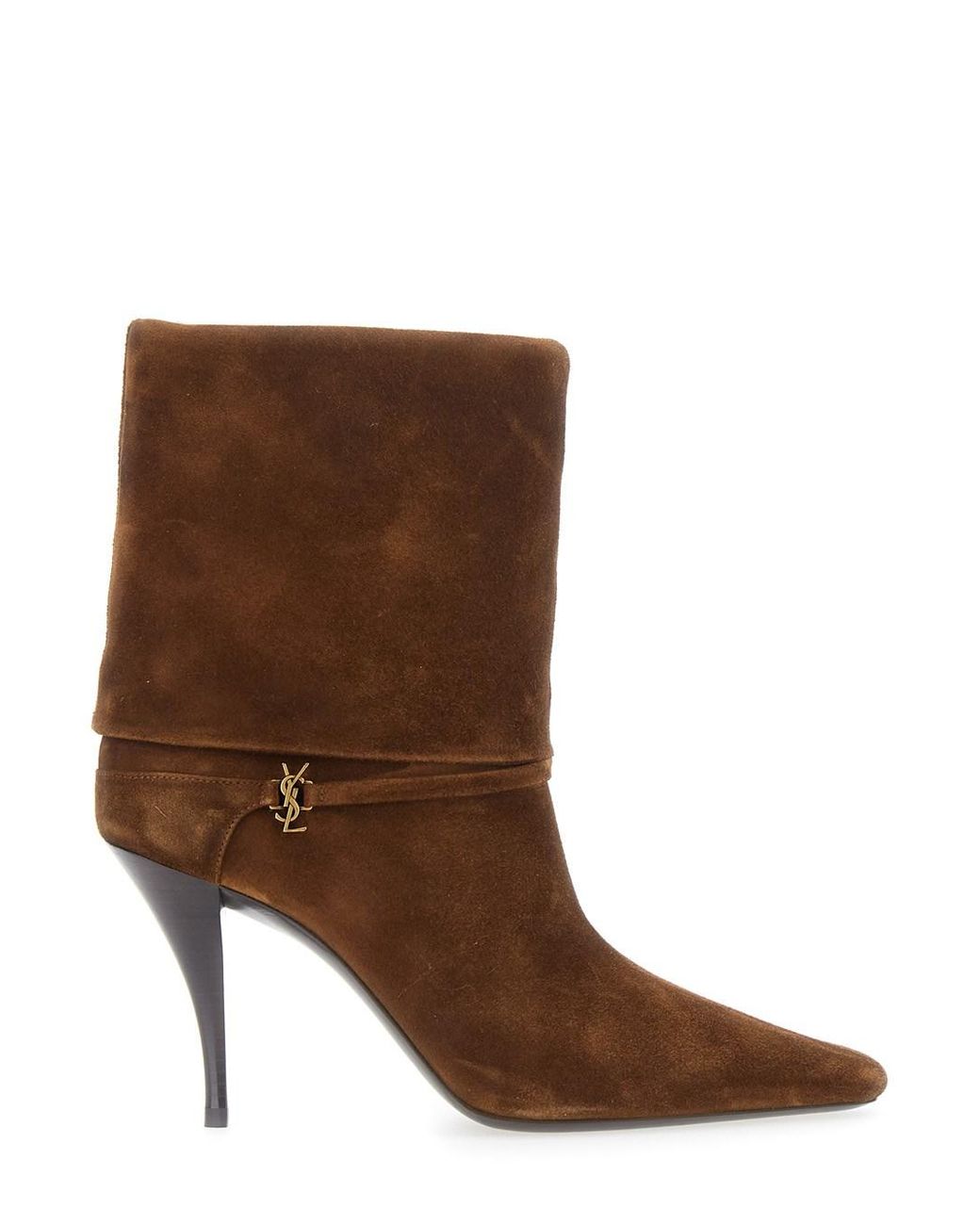 Saint Laurent Brown Ankle Strap Booties Niki Suede Calf Leather Boot