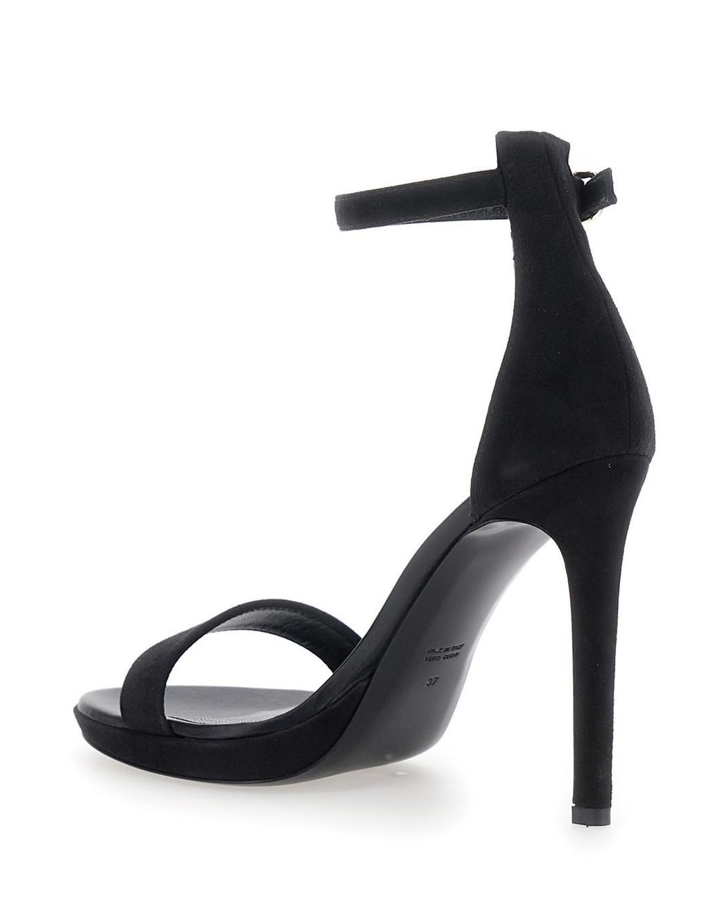 Le Plain Black Sandals With High Heel And Adjustable Ankle Strap