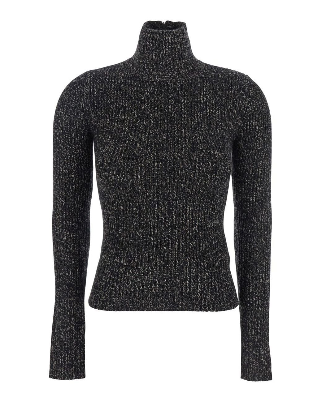 Max Mara Black Turtleneck Sweater With Ribbed Design Wool Tops