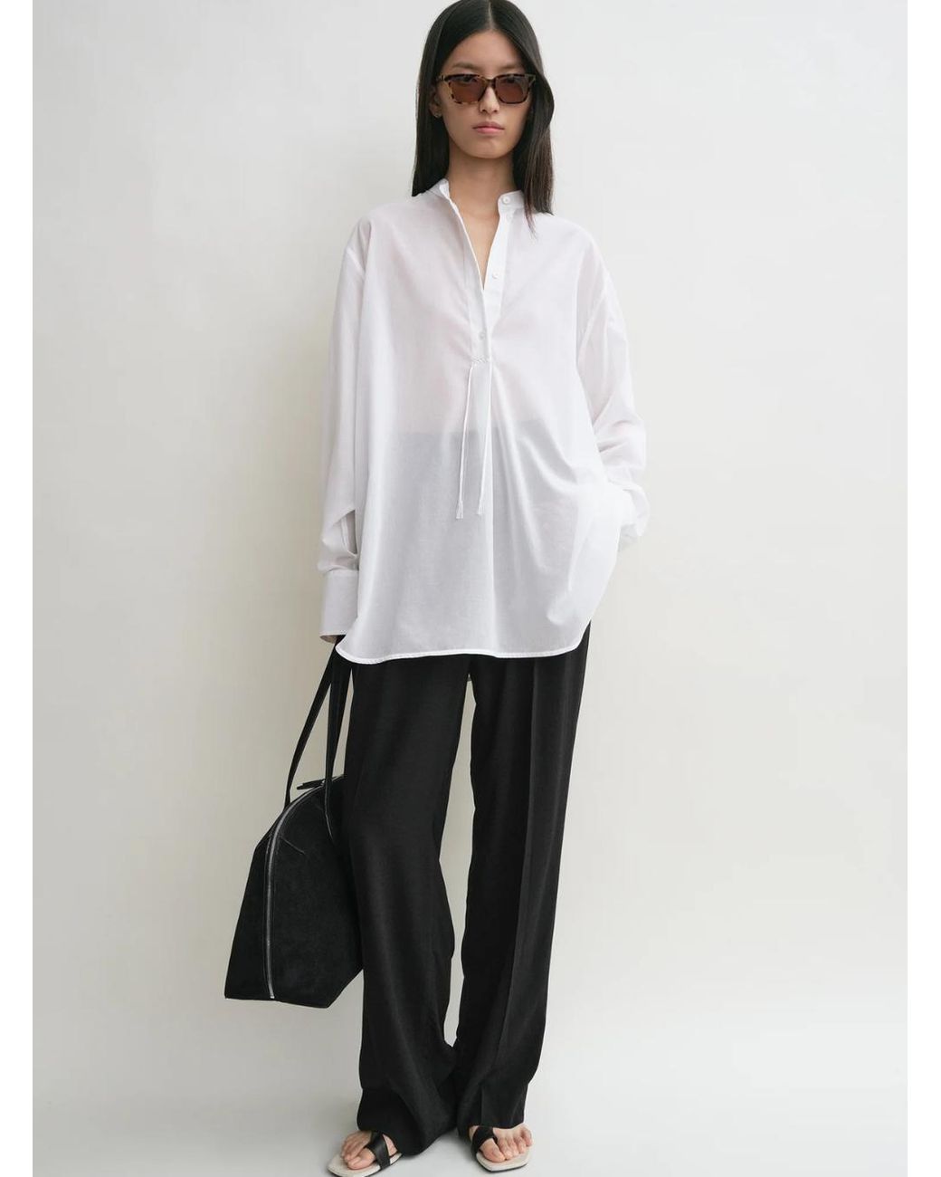 Totême White Shirt With Stand-Up Collar Cotton Organic Blouses