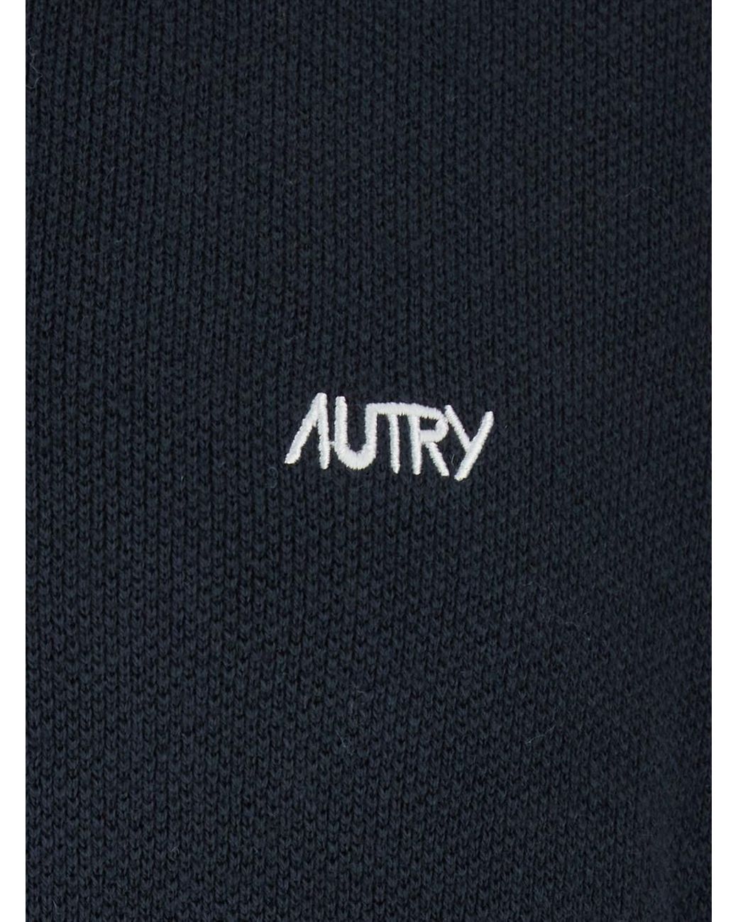 Autry Blue Long-Sleeve Polo Shirt With Striped Collar for men