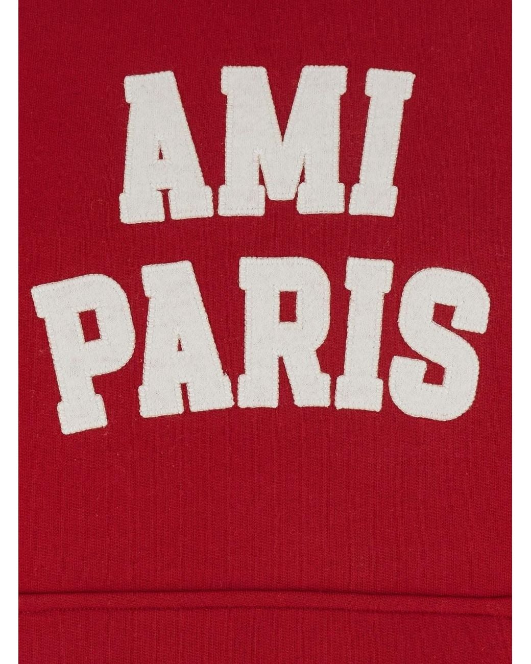 AMI Red Hoodie With Felt Embroidery And Long Sleeves for men