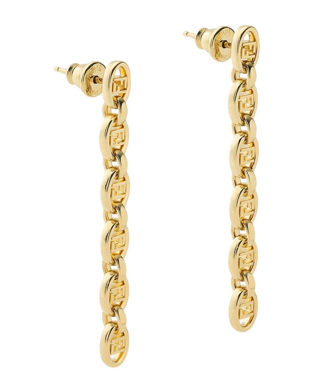 Fendi Metallic Colored Pair Of Earrings With Logoed Knit Design