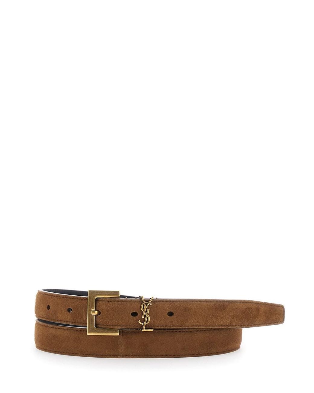 Saint Laurent Brown Suede Cassandre Belt