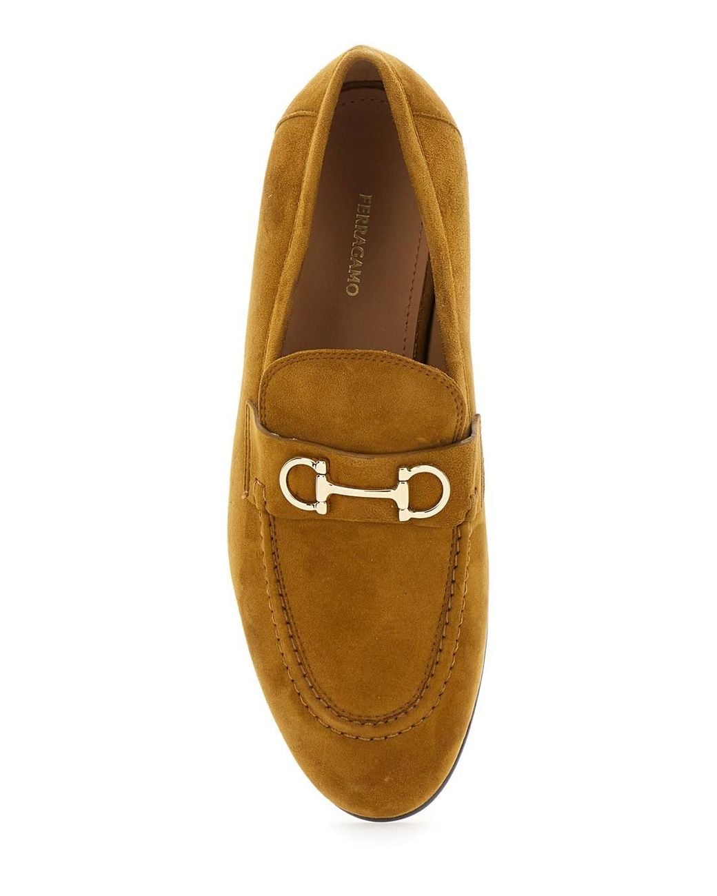 Ferragamo Brown Loafers With Almond Toe And Gancini Detail On The Front