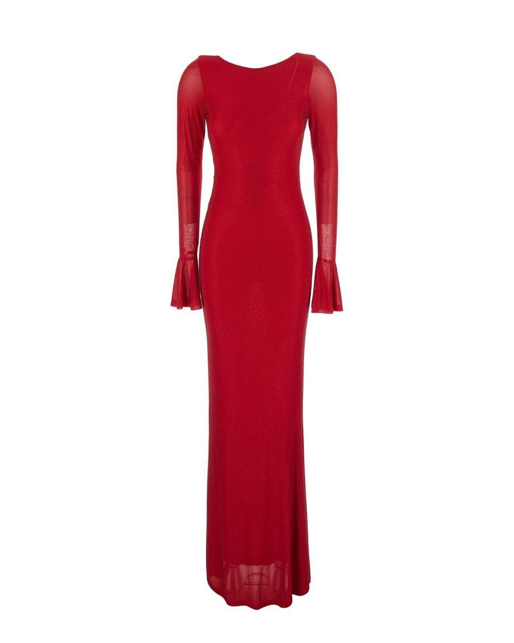 Twentyfourhaitch Red Long Dress With Wide Back Neckline And Applied R