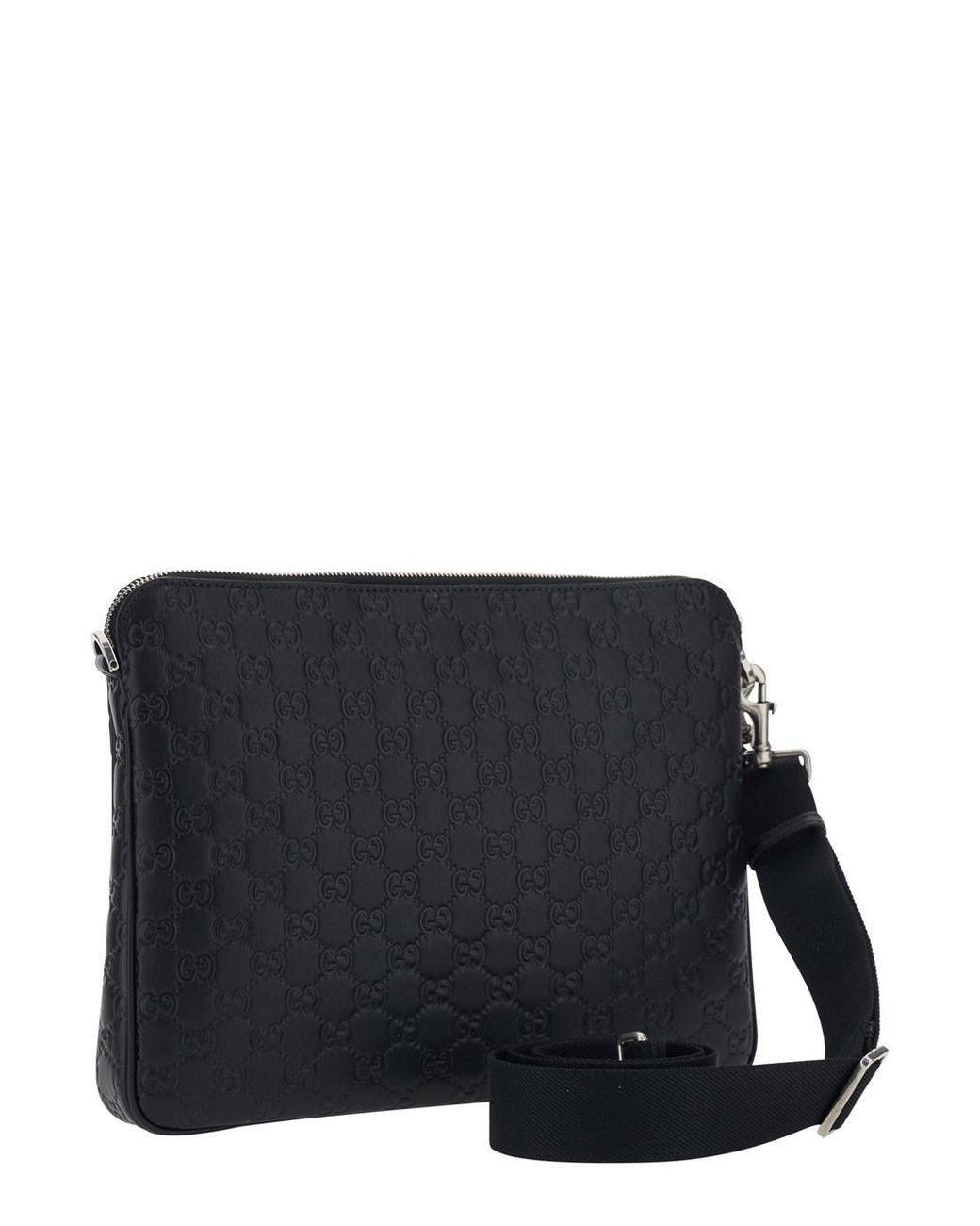Gucci Black Emblem Shoulder Bag With Adjustable And Removable Strap An for men