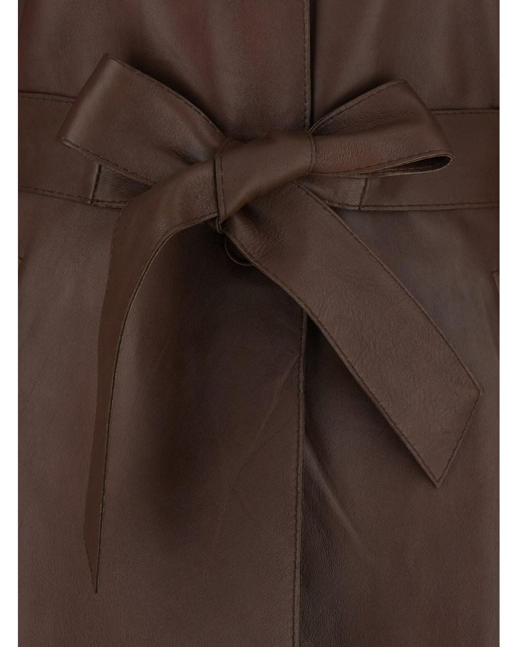 P.A.R.O.S.H. Brown Leather Jacket With Wide Collar And Front Belt For