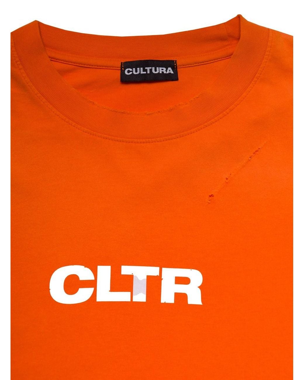 Cultura Orange Crewneck Sweatshirt With Contrasting Cltr Print for men