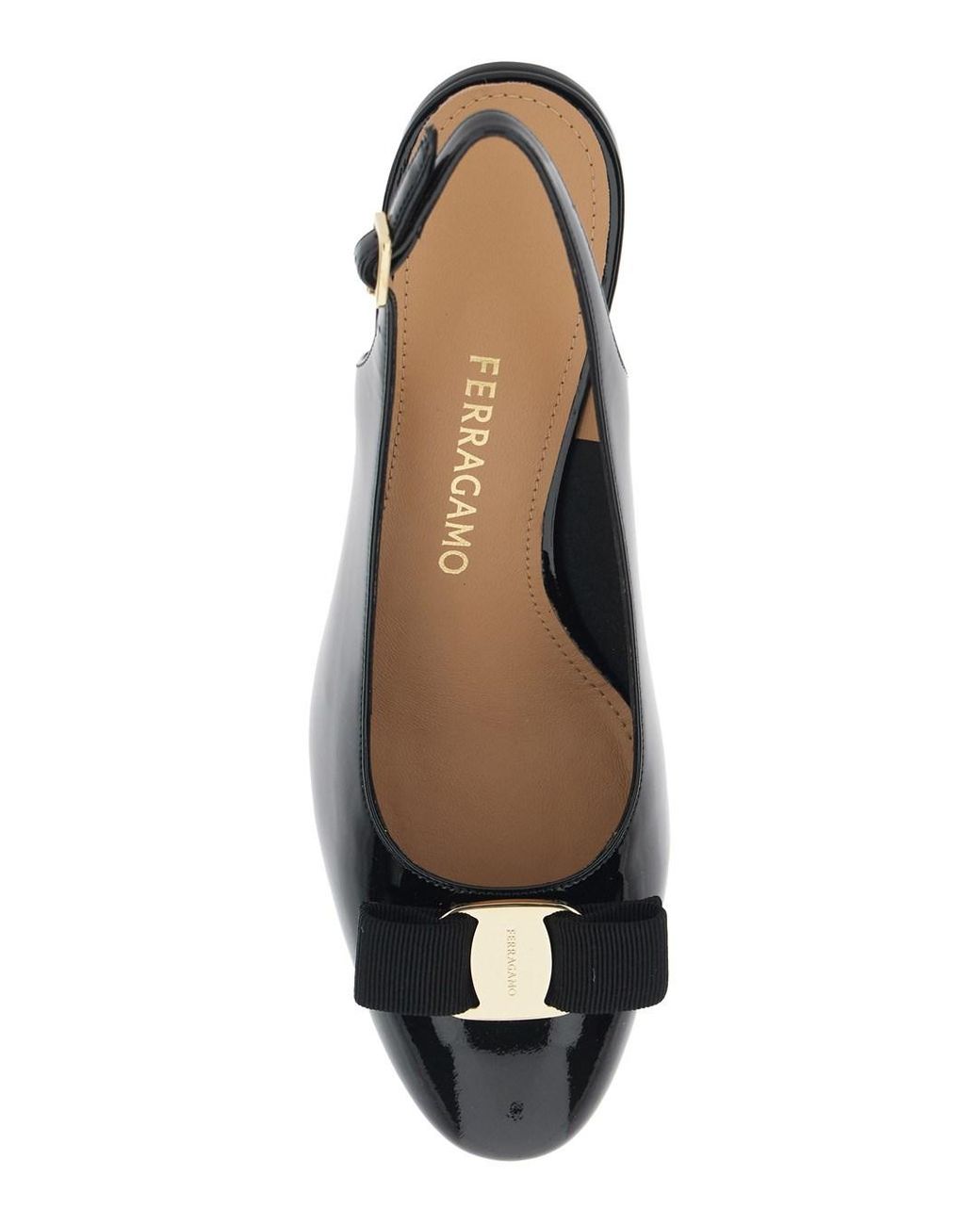 Ferragamo Black 'Vetty' Slingback Pumps With Logo Plaque On The Front And Low Block Heel