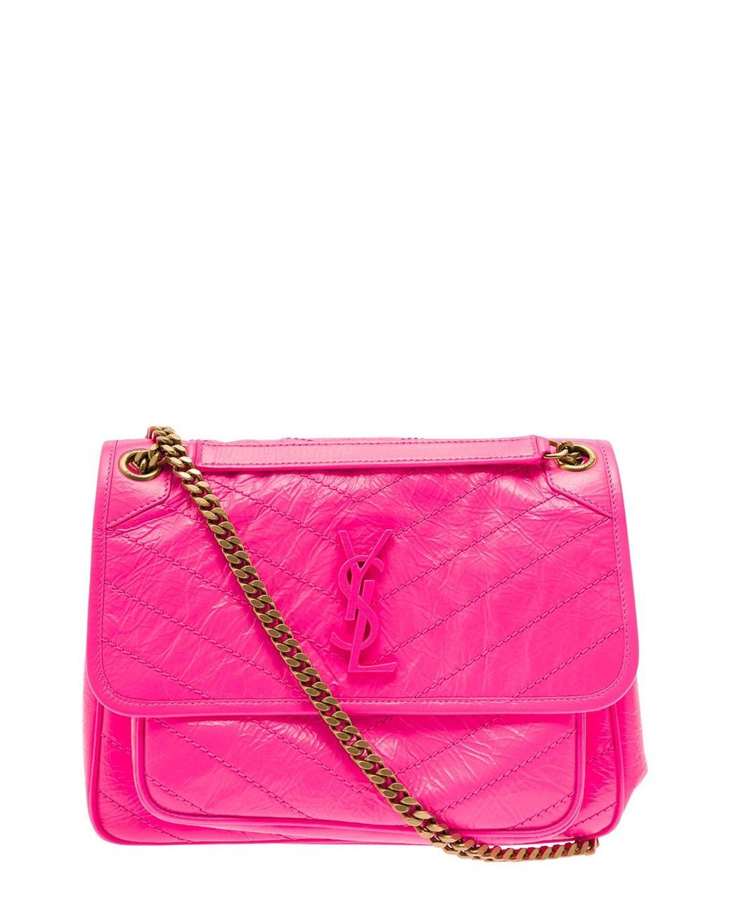 Saint Laurent 'niki' Medium Neon Shoulder Bag With Ysl Logo In Quilted