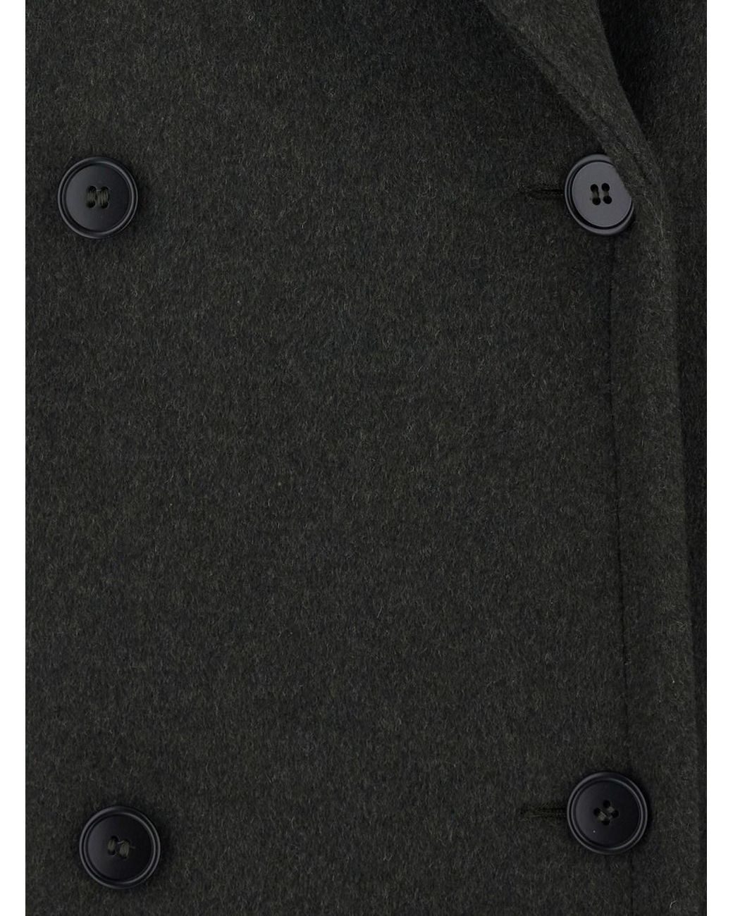 Le Plain Black Long Oversized Coat With Notched Collar And Double-Breas