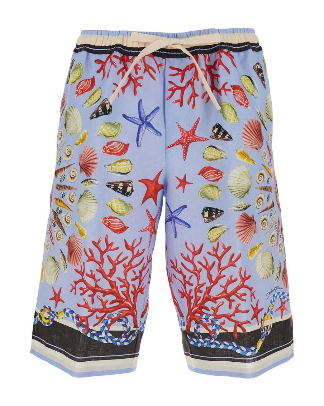 Dolce & Gabbana Blue Shorts With Elastic Drawstring And All-Over Print for men