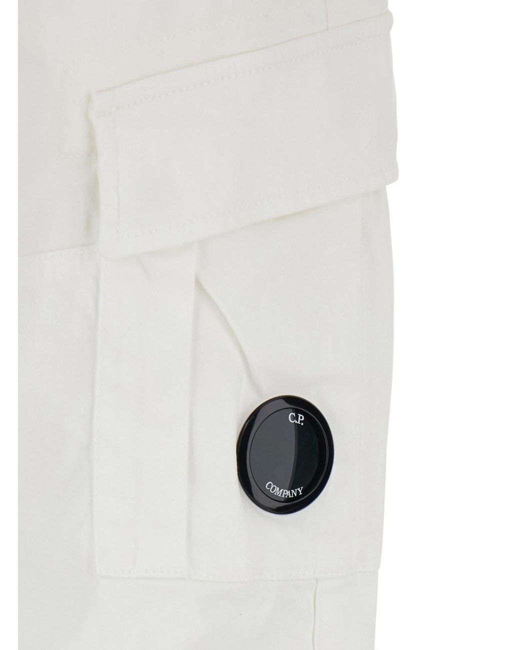 C P Company White Cargo Pants With Two Cargo Pockets On The Front And Logo Plaque On The Side for men
