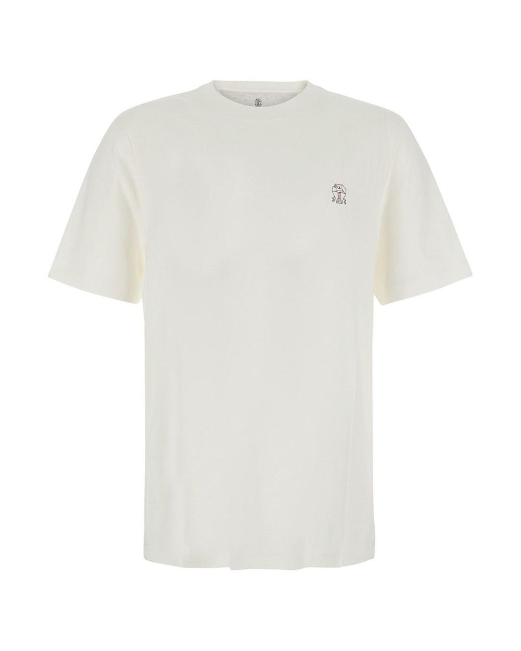 Brunello Cucinelli White T-Shirt With Printed Logo On Chest for men