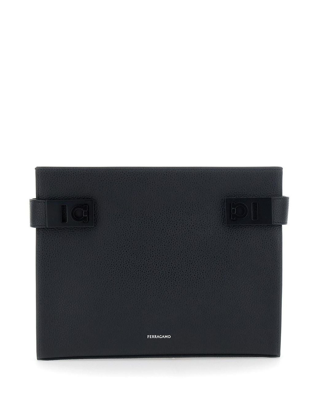 Ferragamo Black Clutch With Hug Side Buckles And Logo for men
