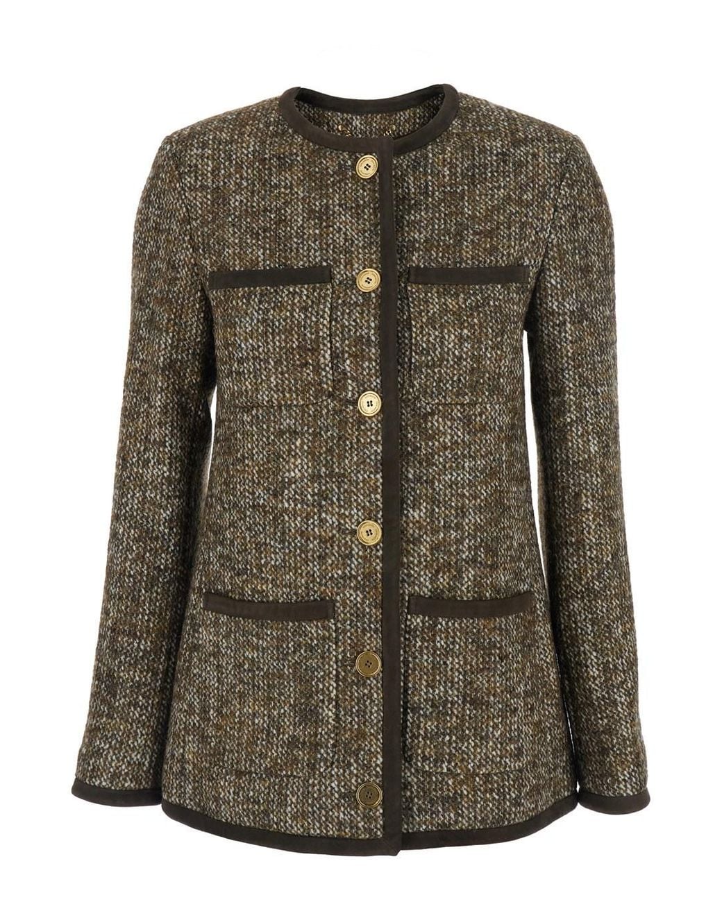Golden Goose Deluxe Brand Green Crew Neck Jacket With Front Patch Pockets
