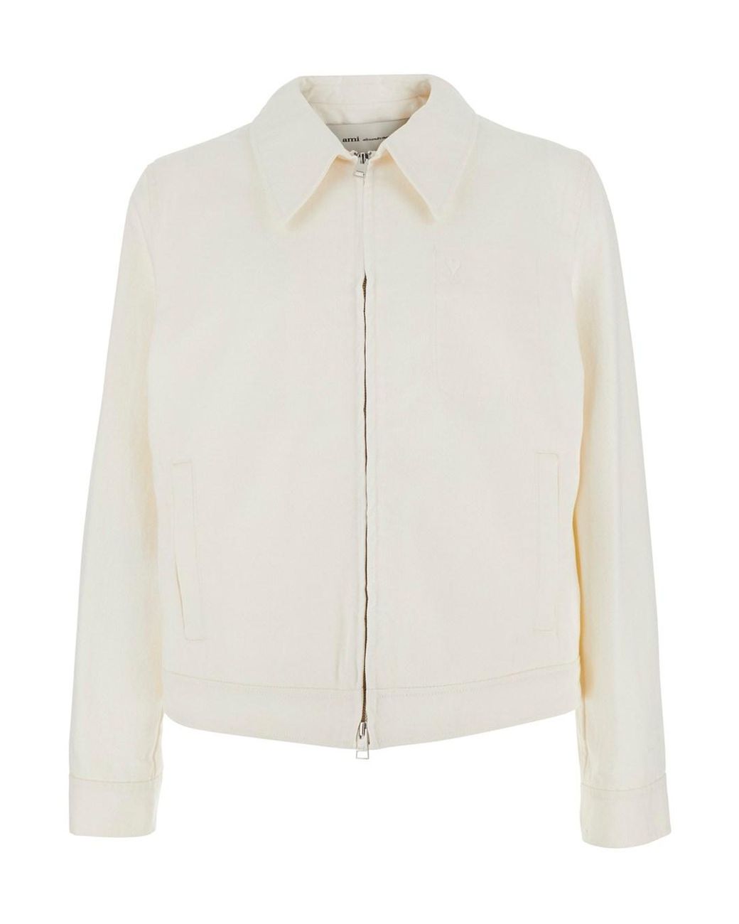AMI White Jacket With Classic Collar And Tone-On-Tone Adc Embroi for men