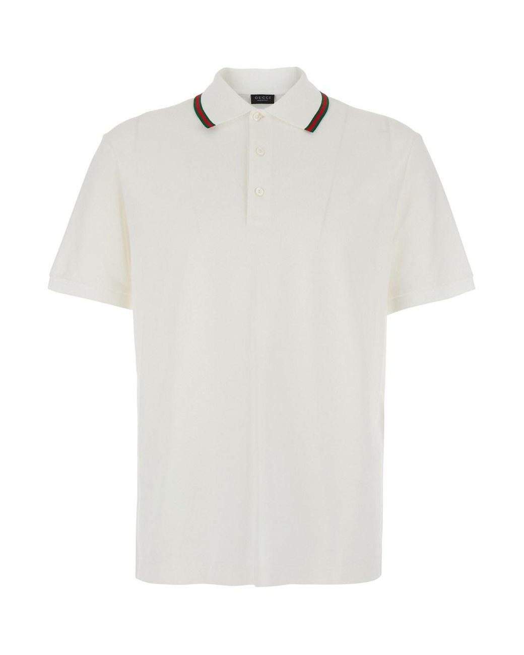 Gucci White Polo Shirt With Web Collar, Cotton T-Shirts for men