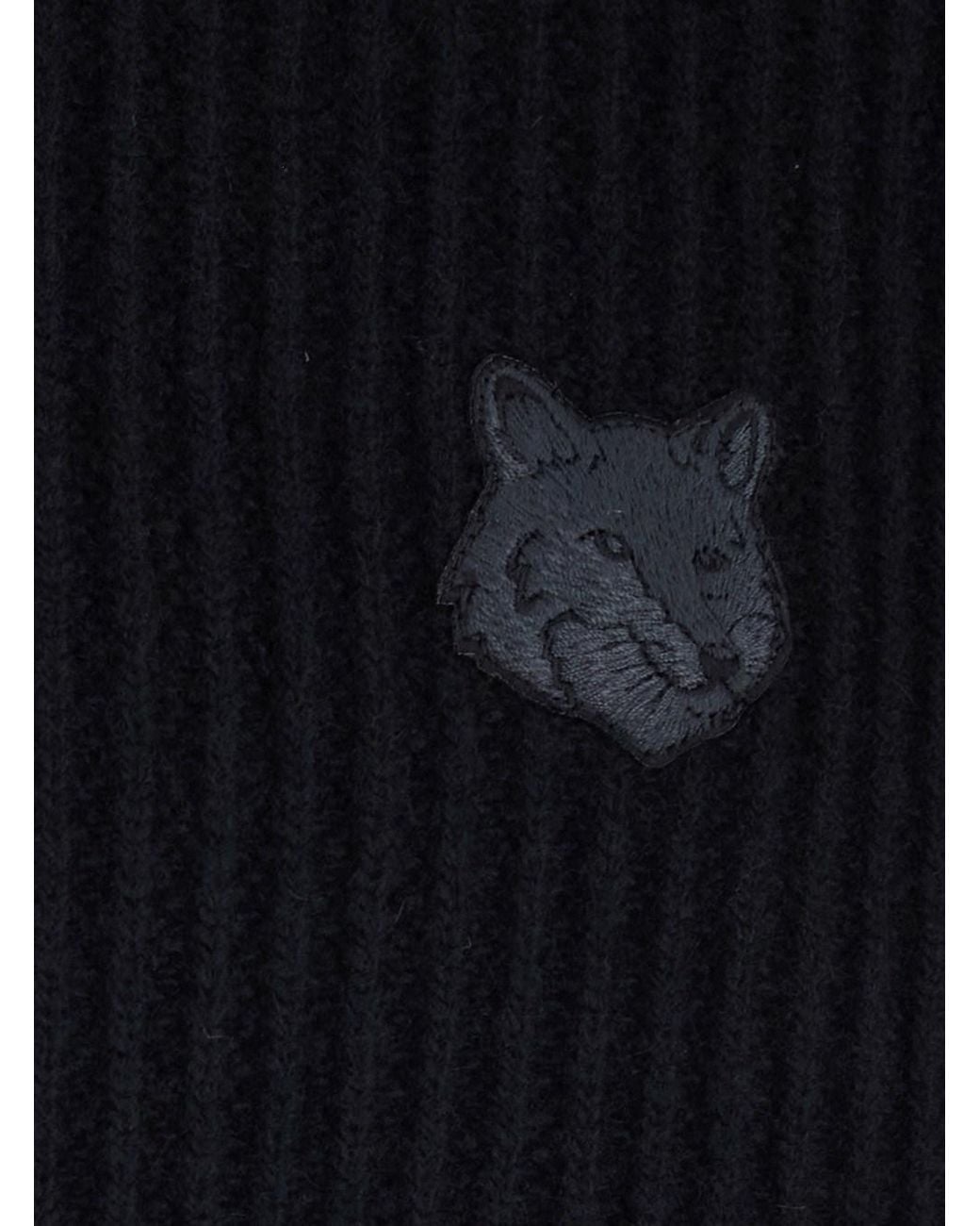 Maison Kitsuné Blue Ribbed Crew Neck Sweater With Front Logo Patch for men