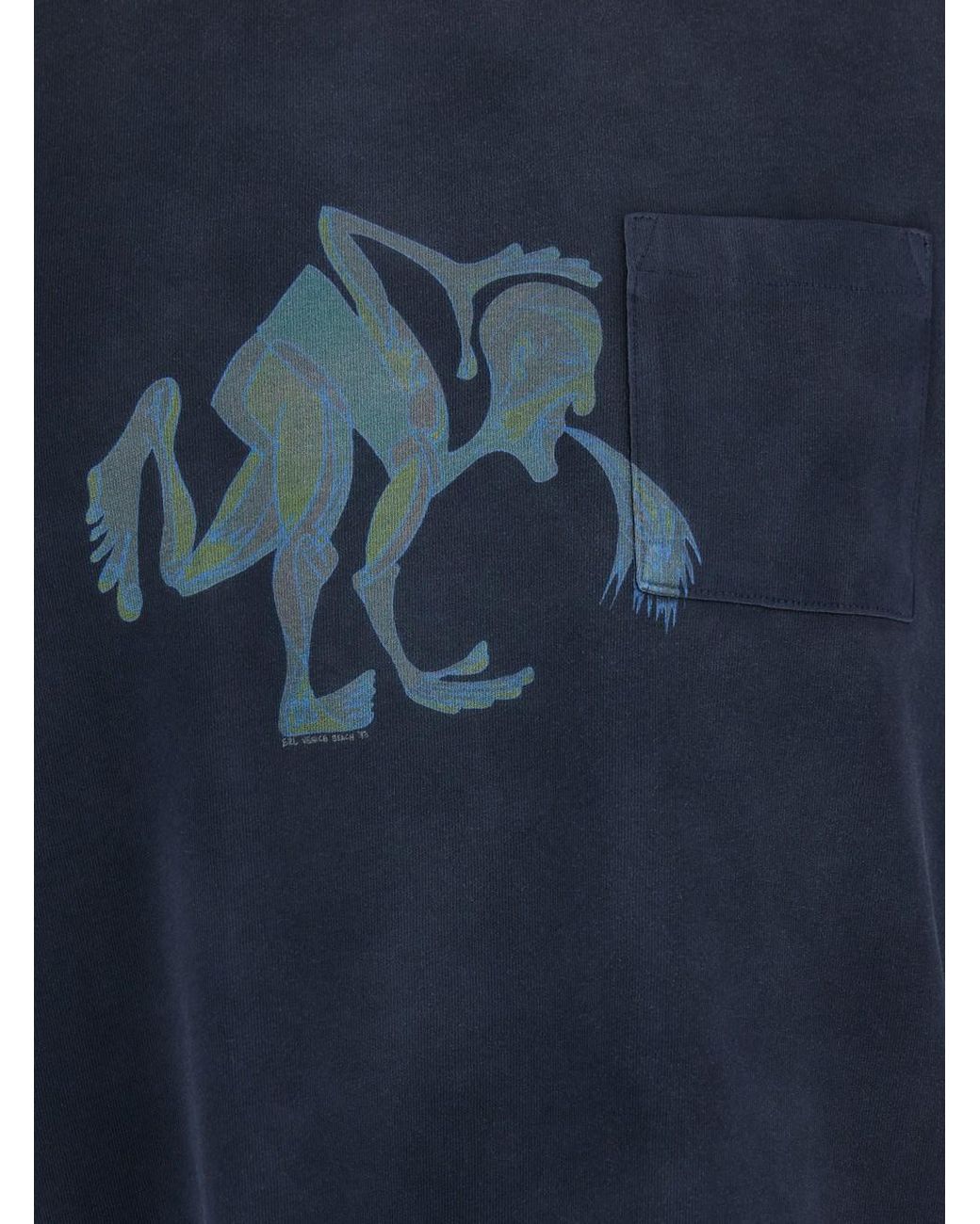ERL Blue T-Shirt Front Print Cotton for men
