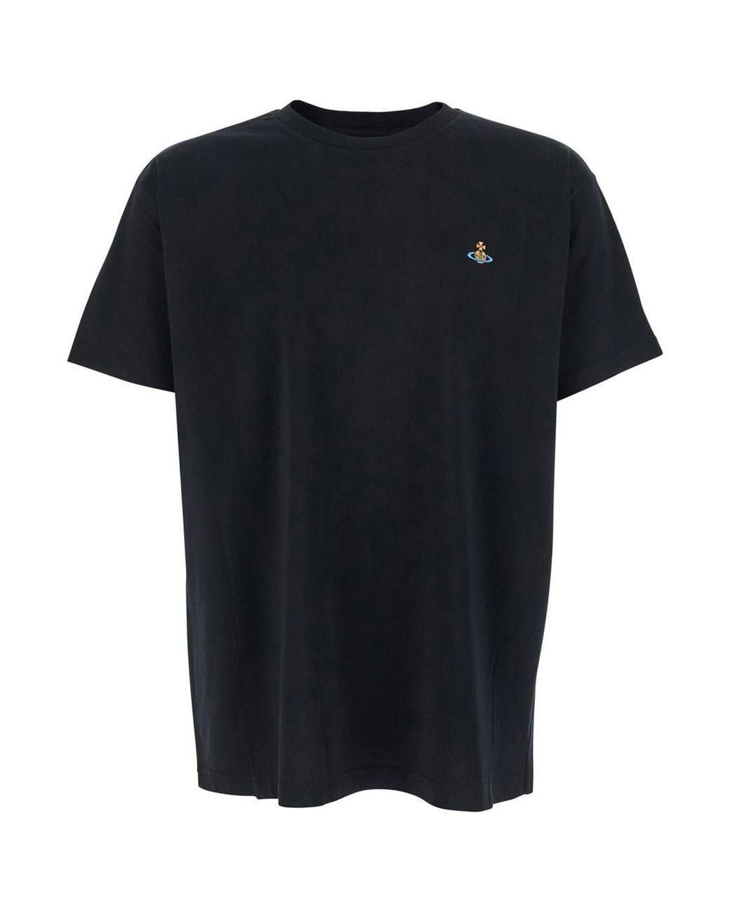 Vivienne Westwood Black Crewneck T-Shirt With Orb Embroidery On The Front