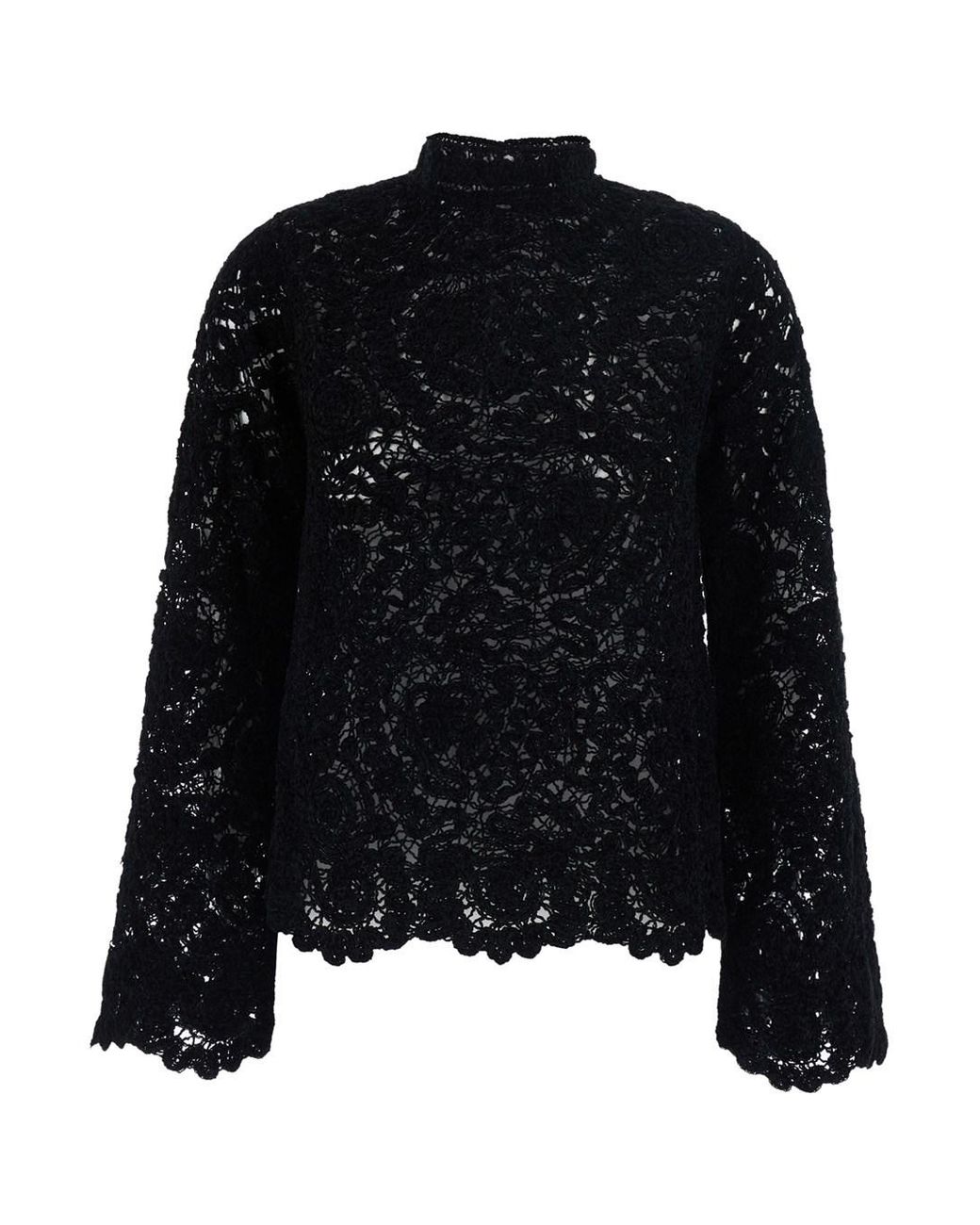 Semicouture Black Sweater With Lace Details And Perforated Design