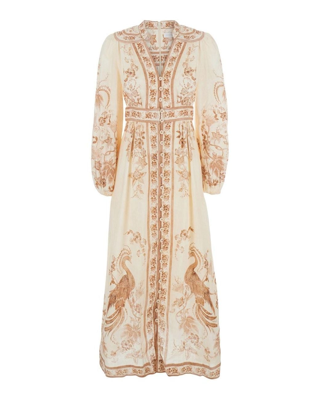 Zimmermann Natural Midi Dress Indra Plunge Linen