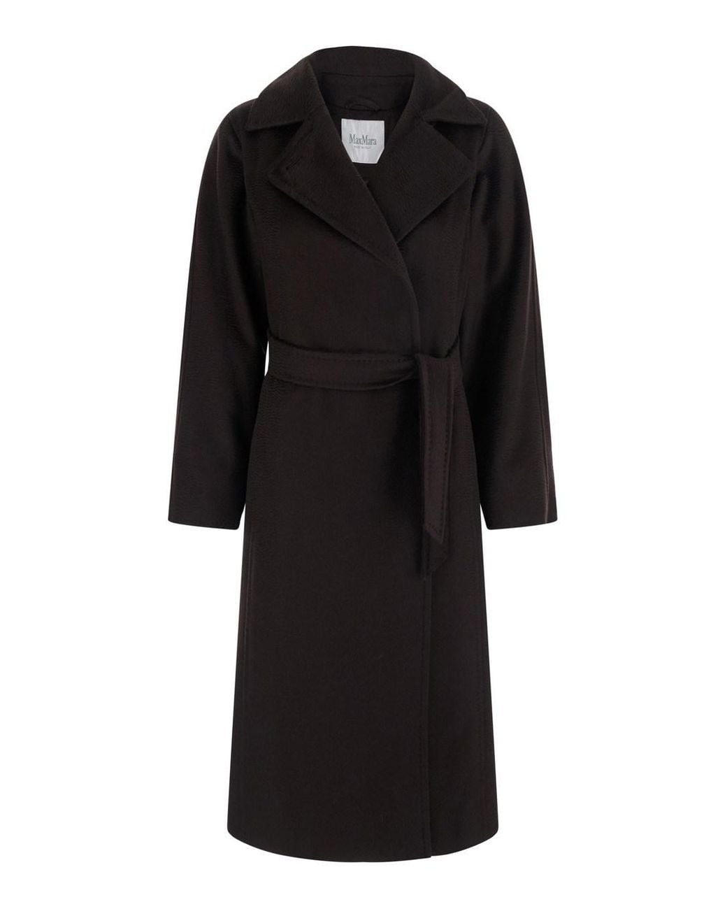Max Mara Black 'Manuela' Coat With Wide Notched Revers And Waist Belt