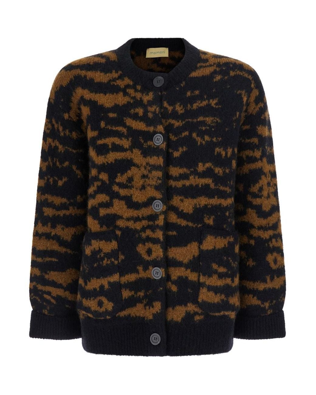 Momoní Black Tinna Knitwear Cardigan With V-Neck, Long Sleeves