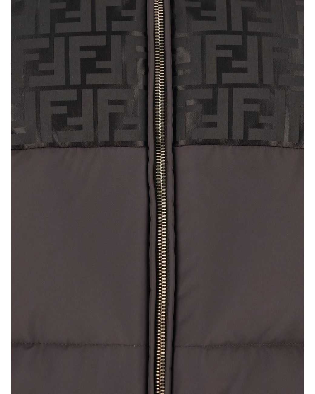 Fendi Black Down Jacket With Drawstring Hood And Ff Motif