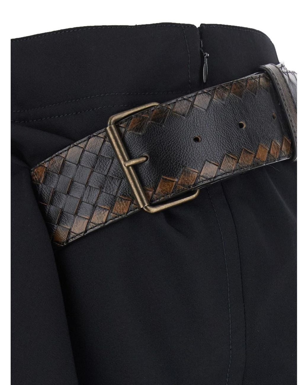 Bottega Veneta Black Light Wool Grain De Poudre Mini Skirt Intreccio Velt