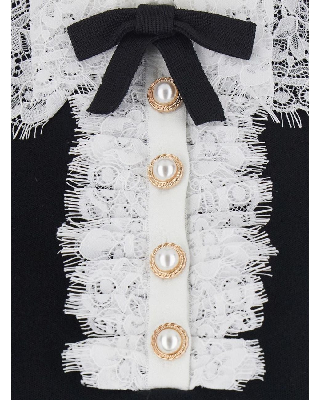 Self-Portrait Black Top With Lace Collar, Wool Tops