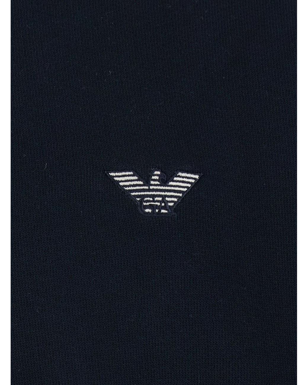 Emporio Armani Blue Sweatshirt With Polo Shirt Style Collar And Logo Embroidery On The Front for men