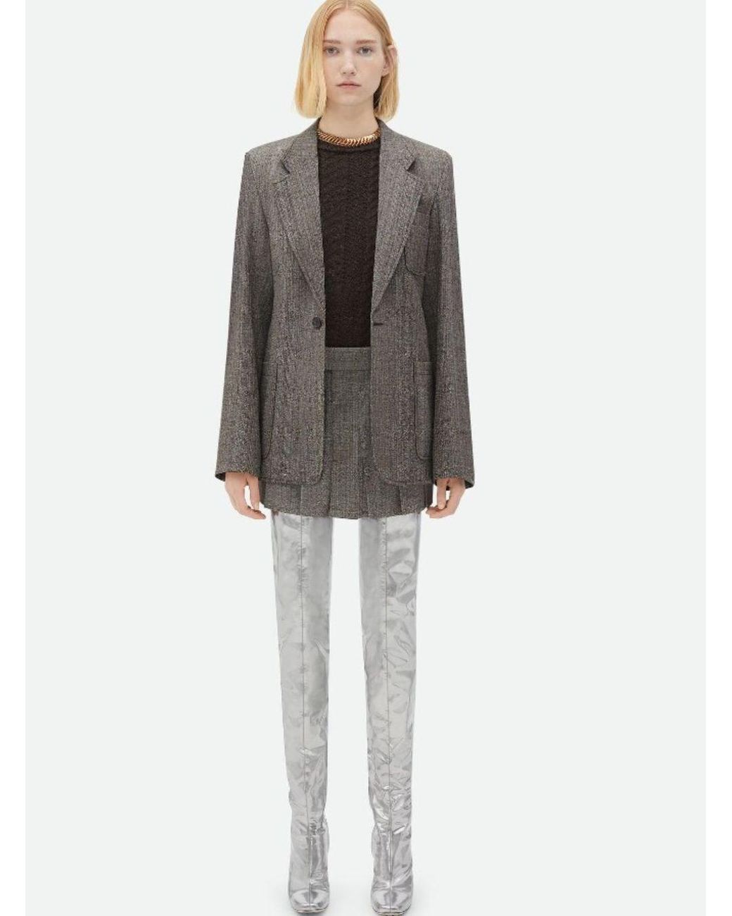 Bottega Veneta Gray Single-Breasted Slim-Fitted Jacket With Single Button