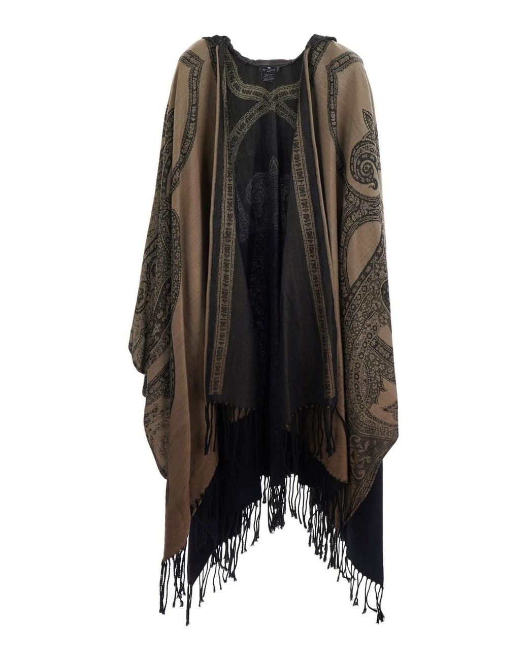 Etro Black Hooded Cape With All-Over Paisley Motif