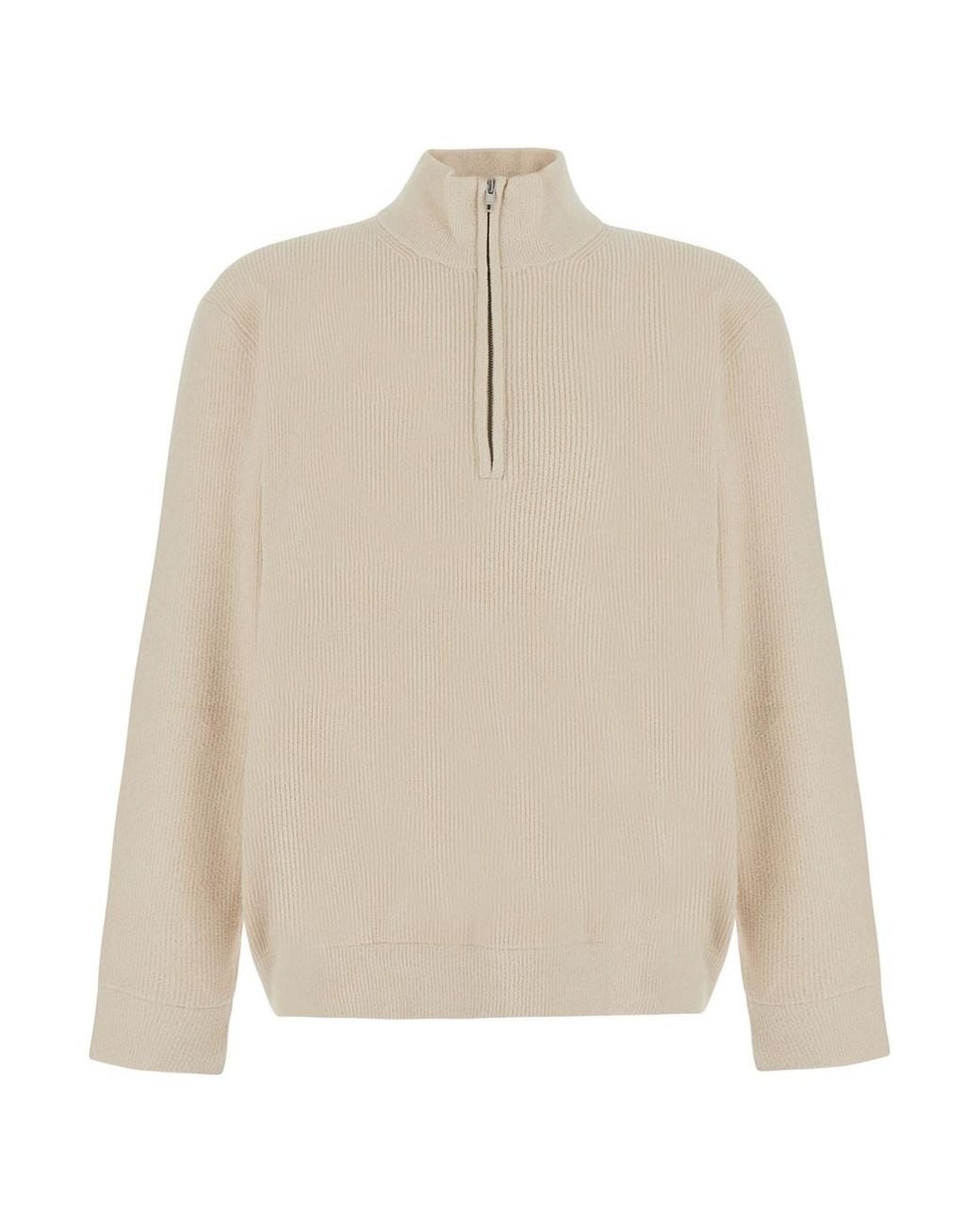 NN07 Natural Sweater With Turtleneck And Half Zip Closure On The Front for men