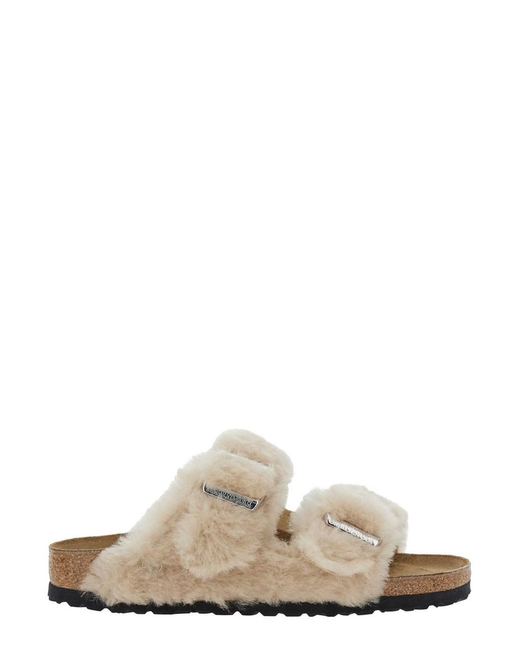 Birkenstock White 'Arizona' Sandals With Fur Inserts And Leather Buckl