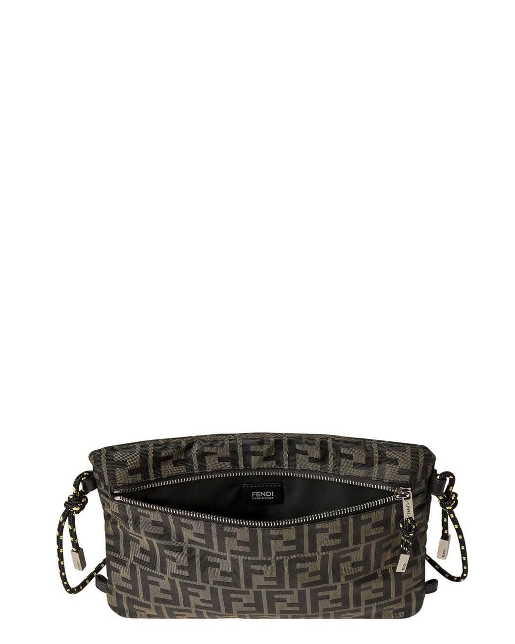 Fendi Gray Clutch Bag With Rope Shoulder Strap And Zip Closure for men
