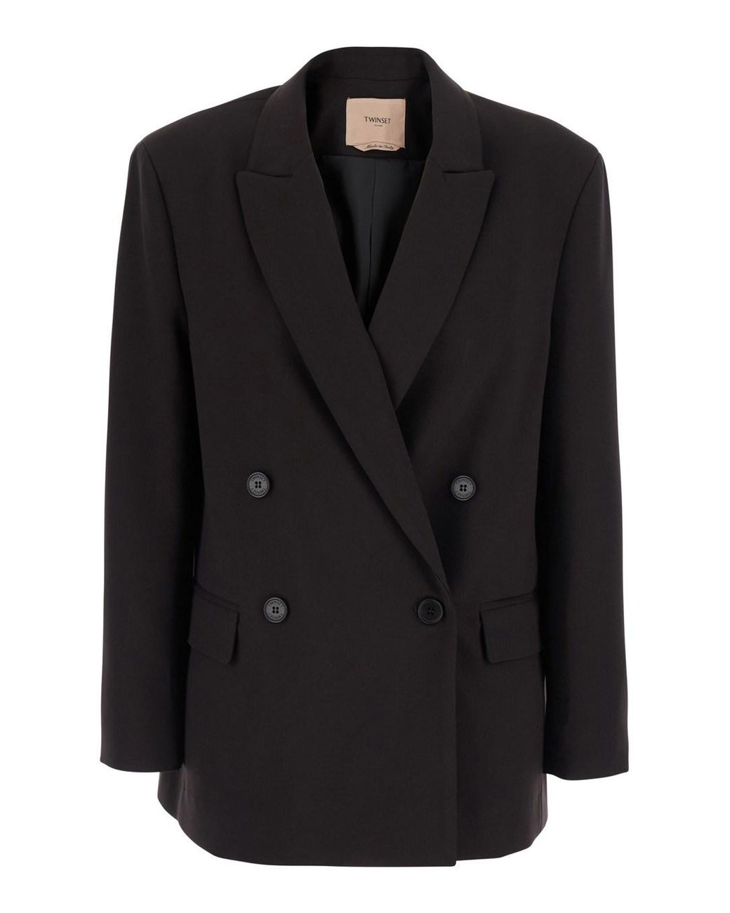 Twinset Black Double-Breasted Jacket With Peak Revers