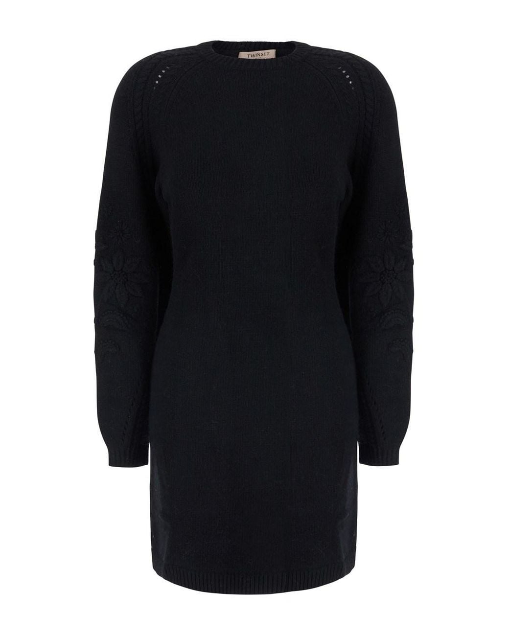 Twinset Blue Blackcrew Neck Dress With Long Sleeves
