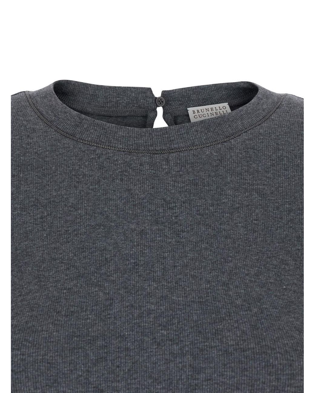 Brunello Cucinelli Gray T-Shirt With Round Neck And Three-Quarter Sleeve
