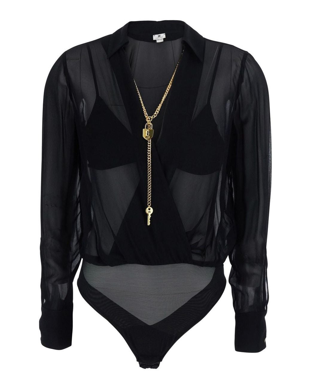 Elisabetta Franchi Black Top Georgette V-Neck Tops
