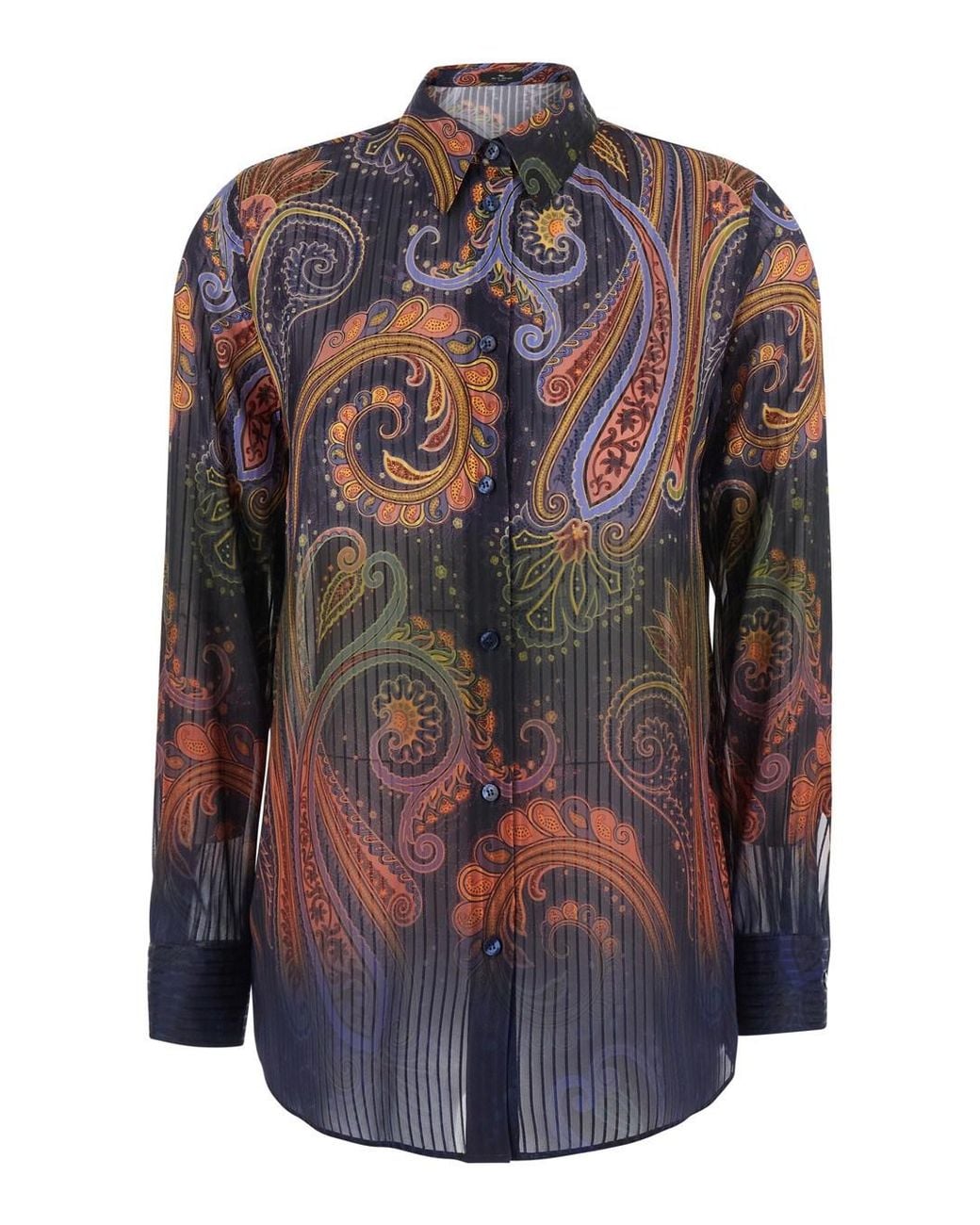 Etro Blue Shirt With Classic Collar And Paisley Motif All-Over