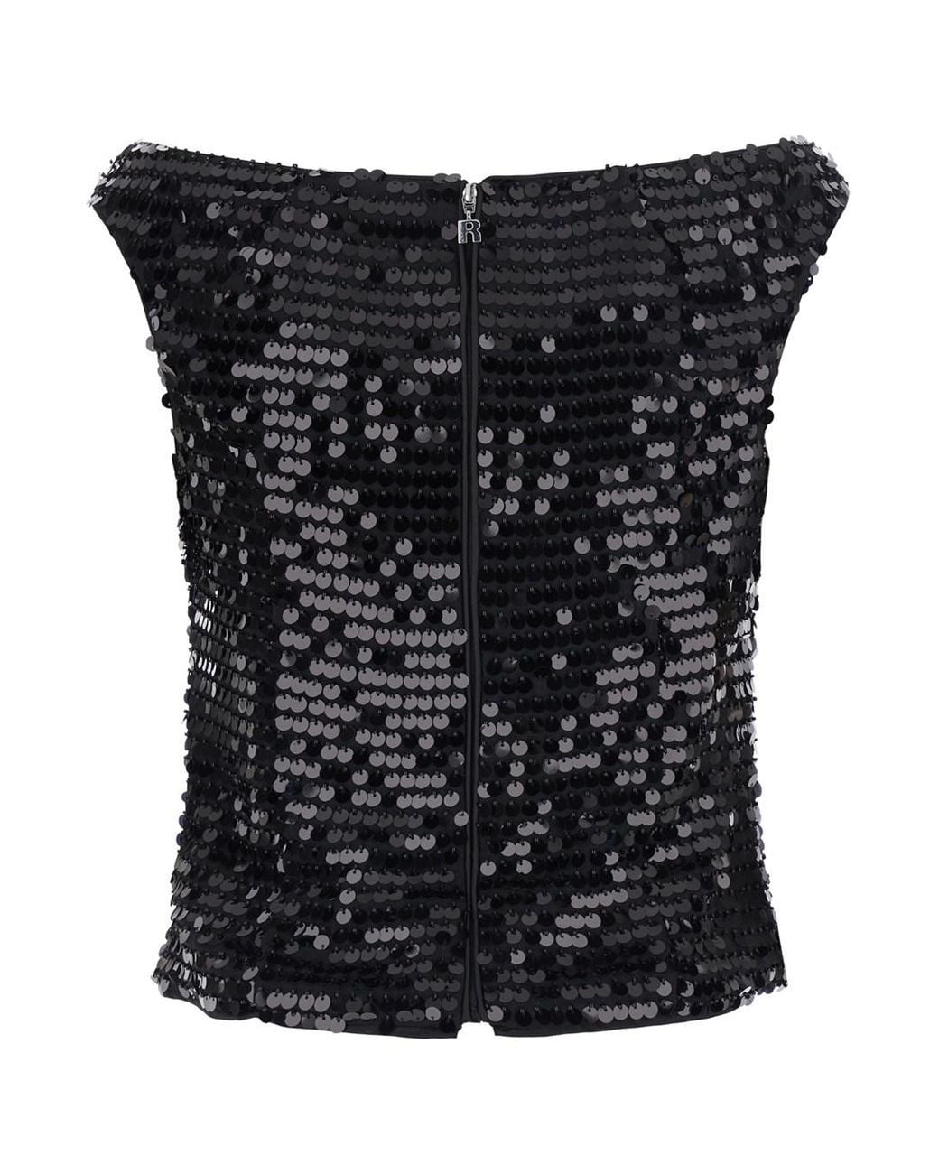 ROTATE BIRGER CHRISTENSEN Black Sleeveless Top With All-Over Sequins