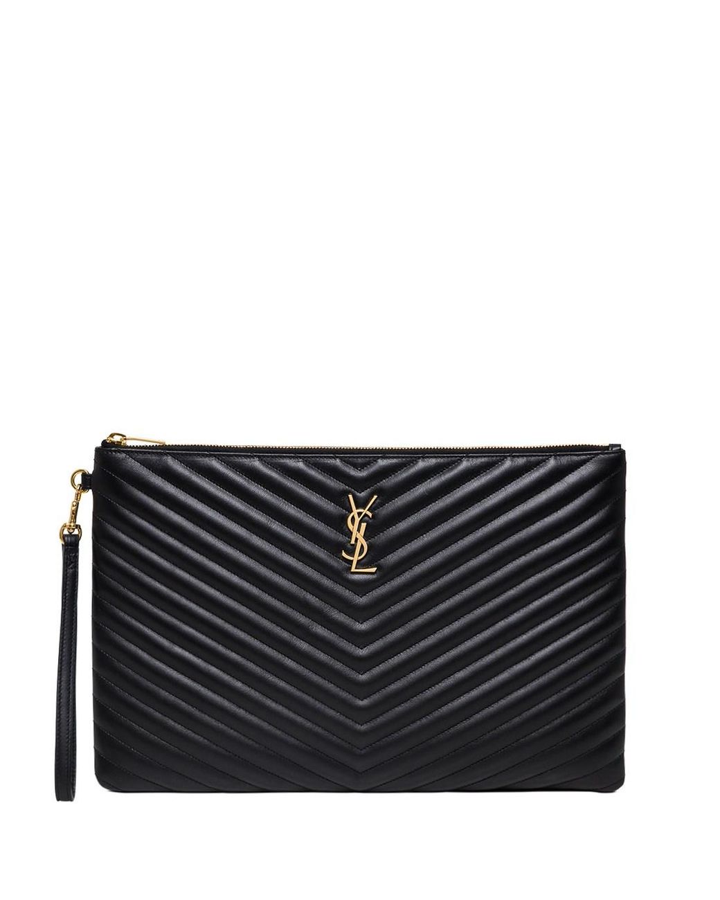 Saint Laurent Black Jolie Chevron Leather Handbag With Metal Logo
